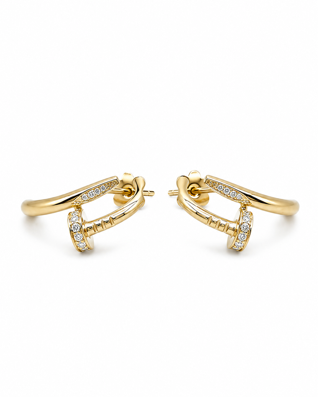 Classic Hoop Golden Nail Diamond Earrings 14K