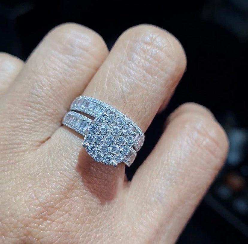 2in1 Classic Round Paved Half Eternity Diamond Ring 14K