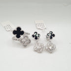 Double Clover Chain Drop Diamond Jewelry Set 14K