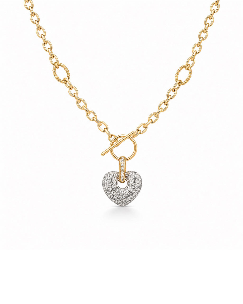 Classic Heart Drop Diamond Pave Belcher Chain Necklace 18K