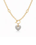 Classic Heart Drop Diamond Pave Belcher Chain Necklace 18K