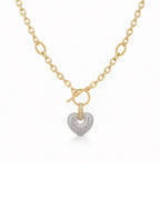 Classic Heart Drop Diamond Pave Belcher Chain Necklace 18K