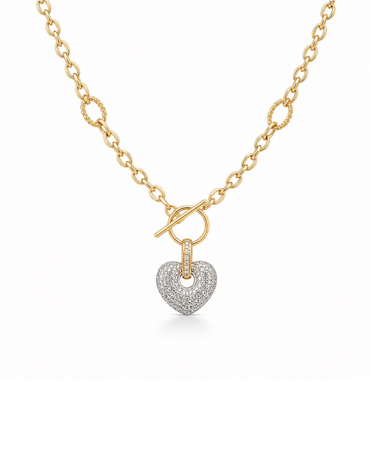 Classic Heart Drop Diamond Pave Belcher Chain Necklace 18K
