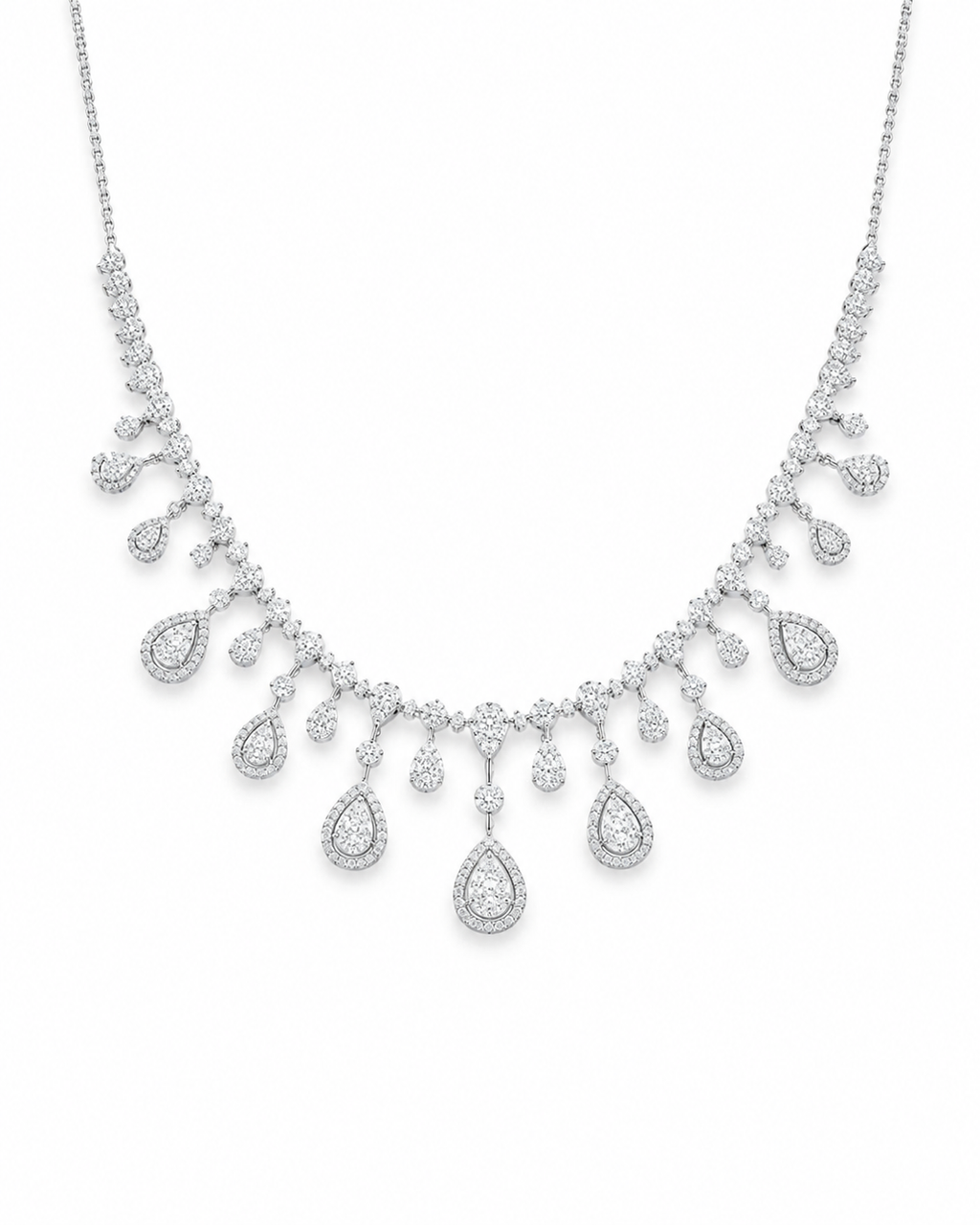 Classic Pear Drop Station Statement Diamond Necklace 14K