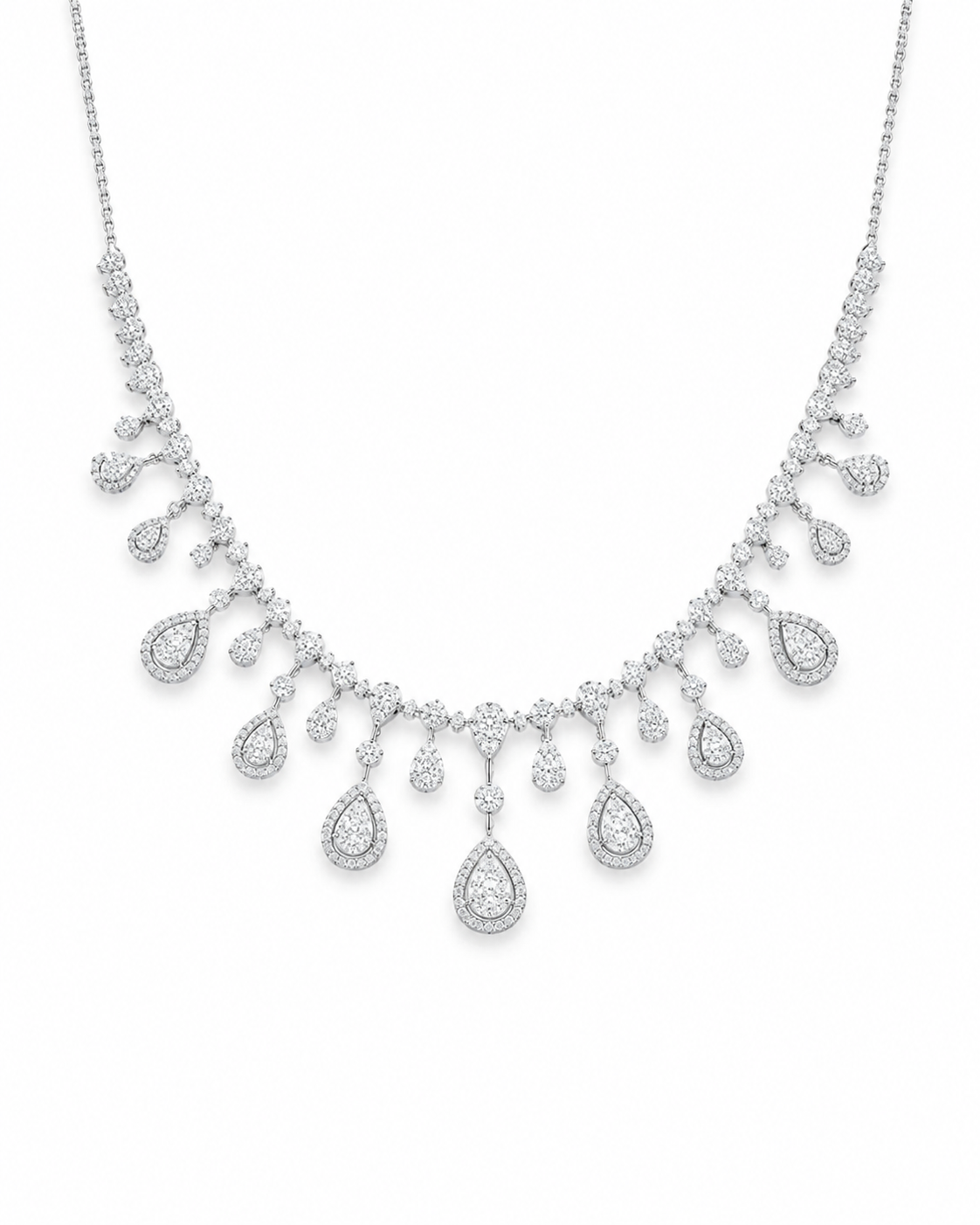 Classic Pear Drop Station Statement Diamond Necklace 14K