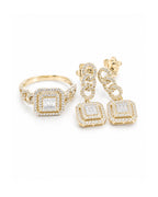 Classic Cushion Halo Dangling Diamond Jewelry Set 14K