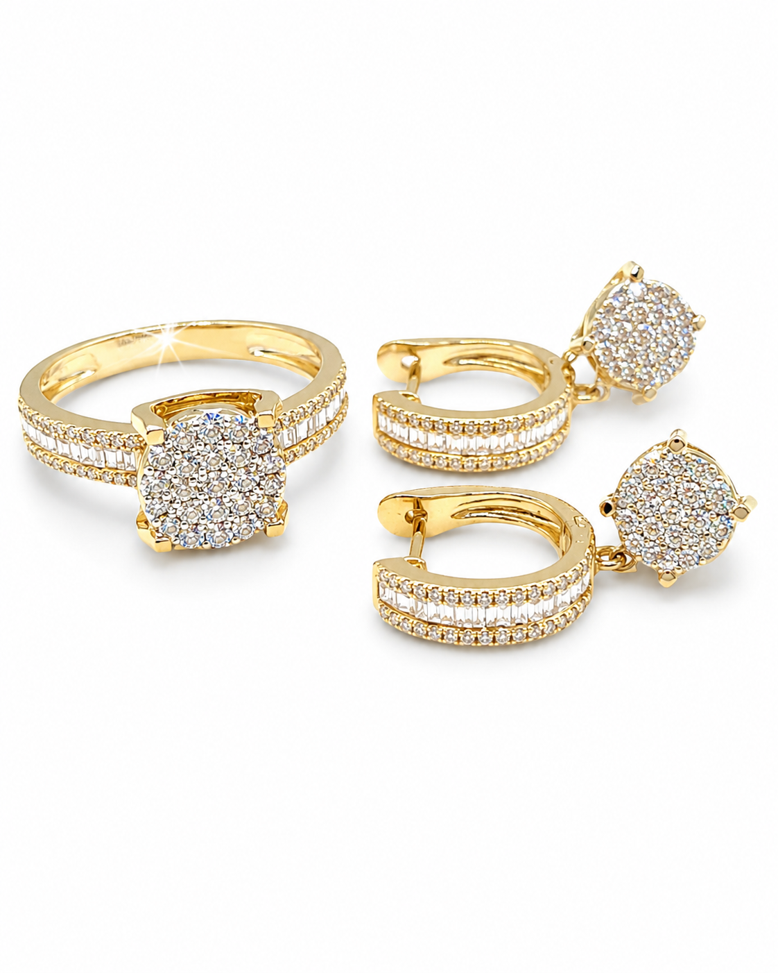Classic Round Paved Dangling Hoop Diamond Jewelry Set 14K