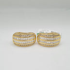 Golden Round Baguette Hoop Diamond Earrings 18K