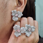 Rare Fancy Pink Diamond Floral Statement Diamond Jewelry Set 14K