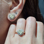 Classic Heart 6.20cts Solitaire Halo Golden Stud Diamond Jewelry Set 14K