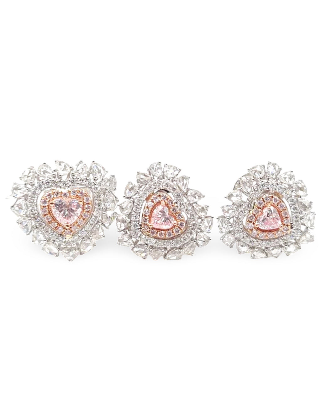 Rare Fancy Pink Diamond Heart Halo Cluster Diamond Jewelry Set 14K