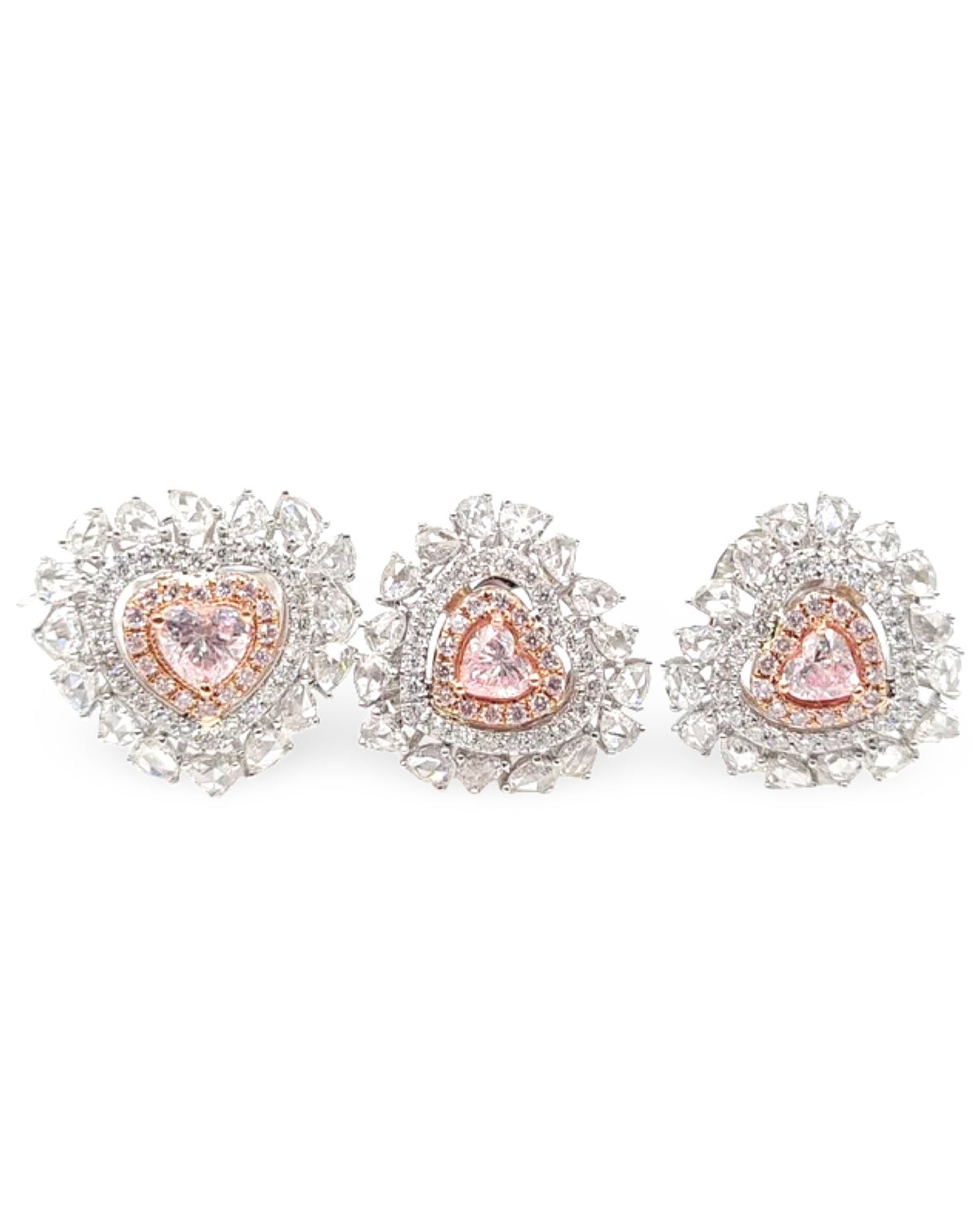 Rare Fancy Pink Diamond Heart Halo Cluster Diamond Jewelry Set 14K