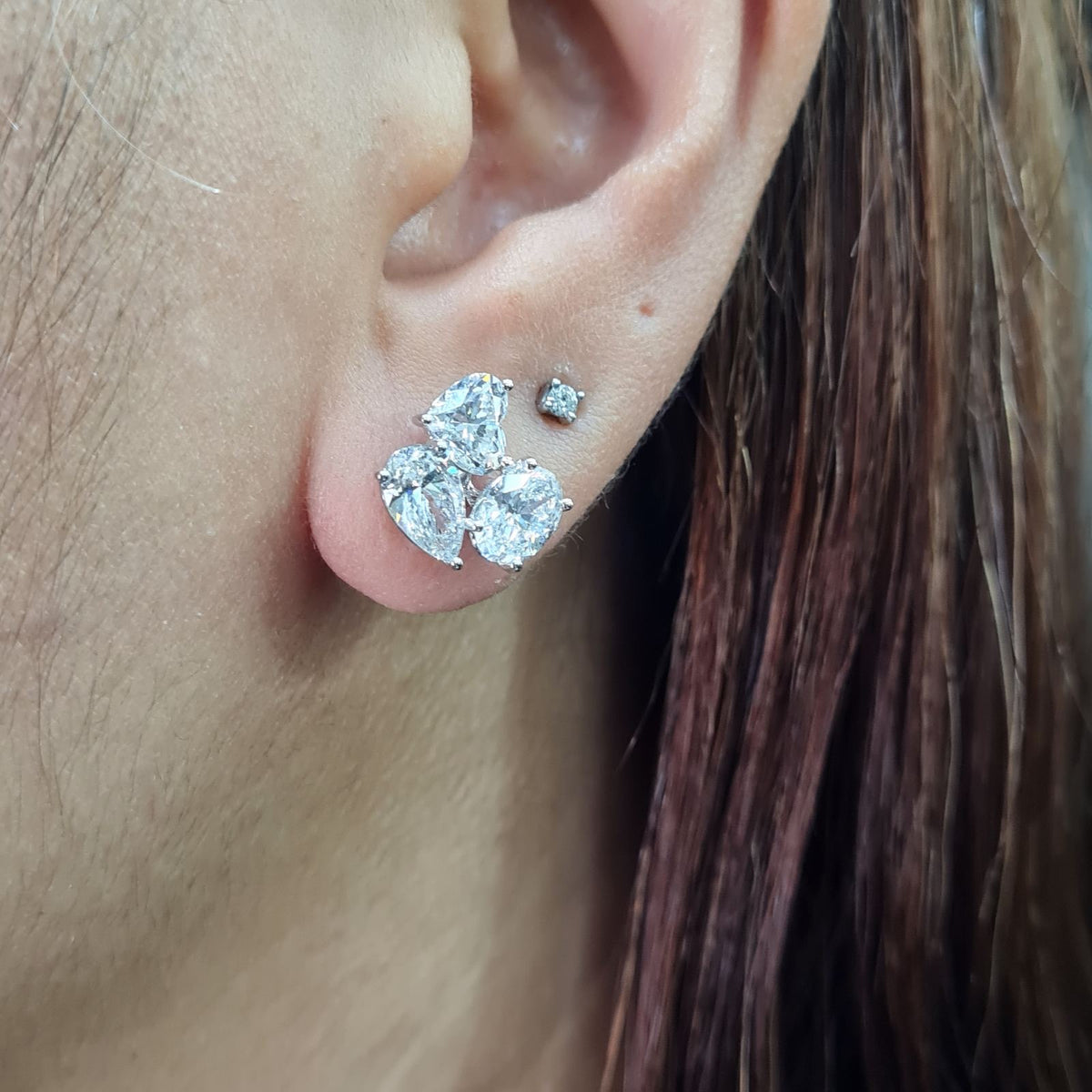 Classic 4.24cts Multi Shape Solitaire Cluster Stud Diamond Earrings 18K