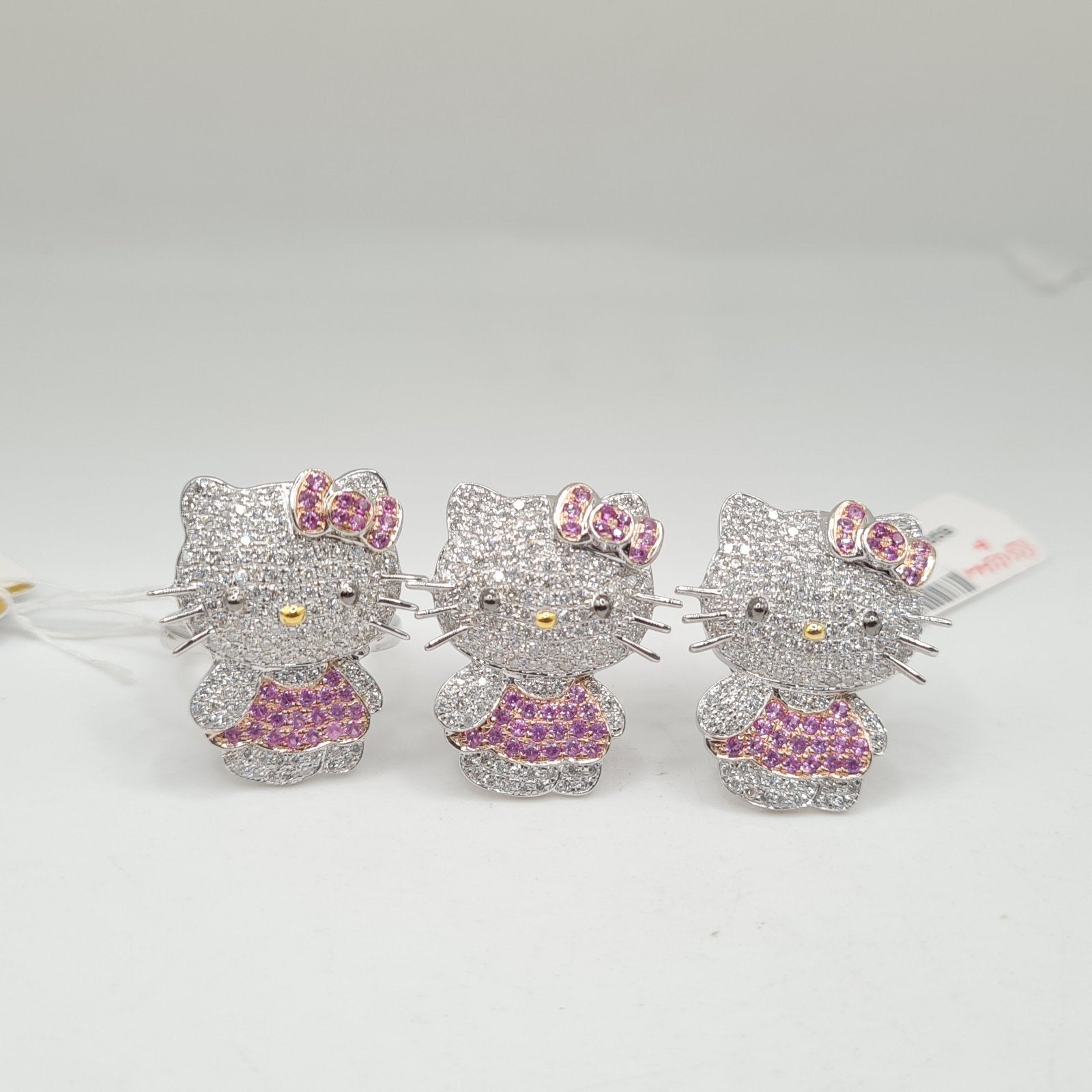Pink Ruby Gemstones Hello Kitty Statement Diamond Jewelry Set 14K
