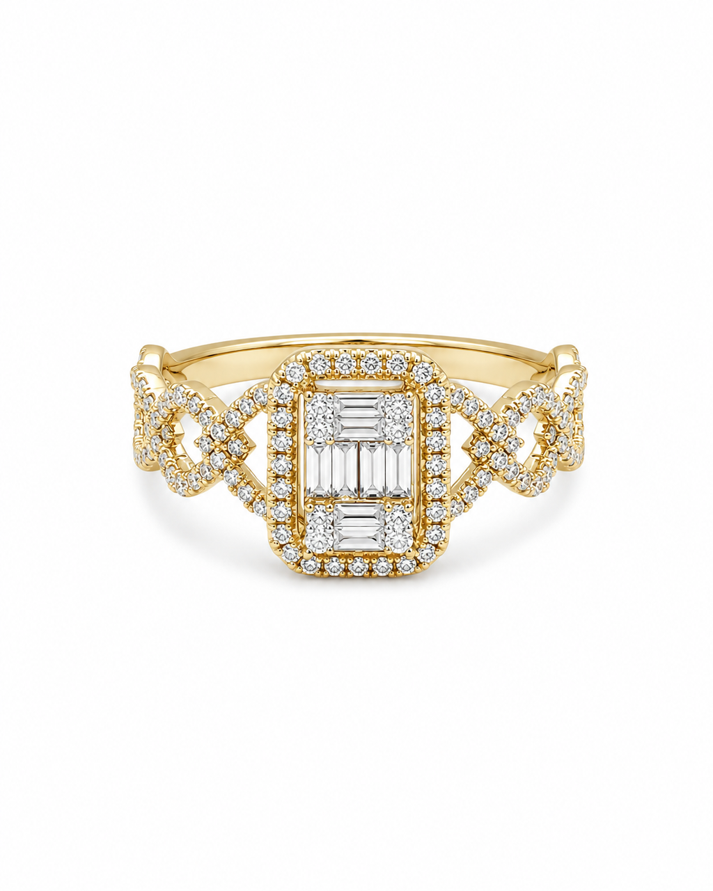 Classic Emerald Paved Golden Diamond Ring 14K