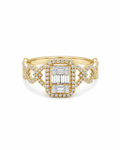 Classic Emerald Paved Golden Diamond Ring 14K