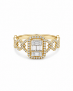 Classic Emerald Paved Golden Diamond Ring 14K
