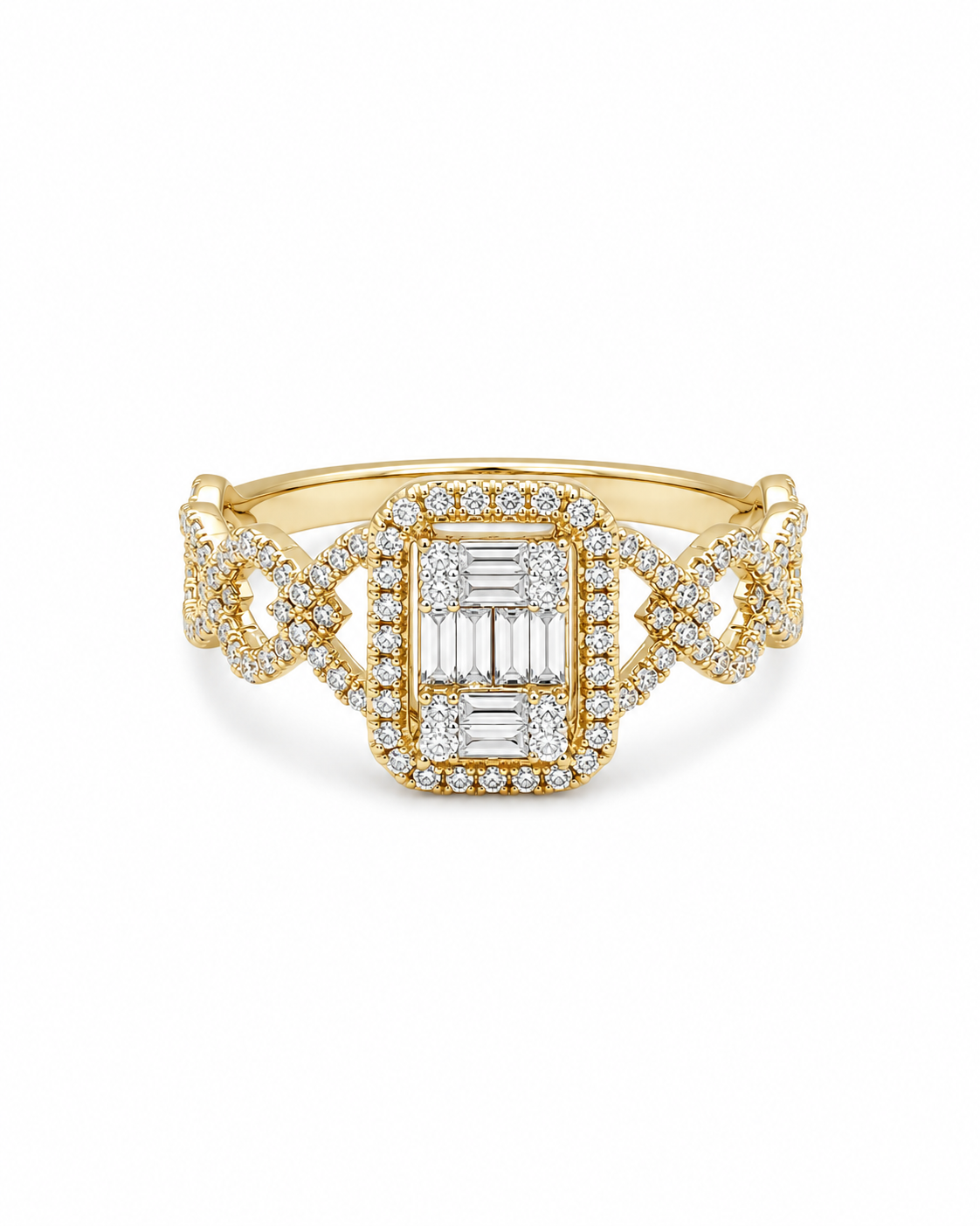 Classic Emerald Paved Golden Diamond Ring 14K