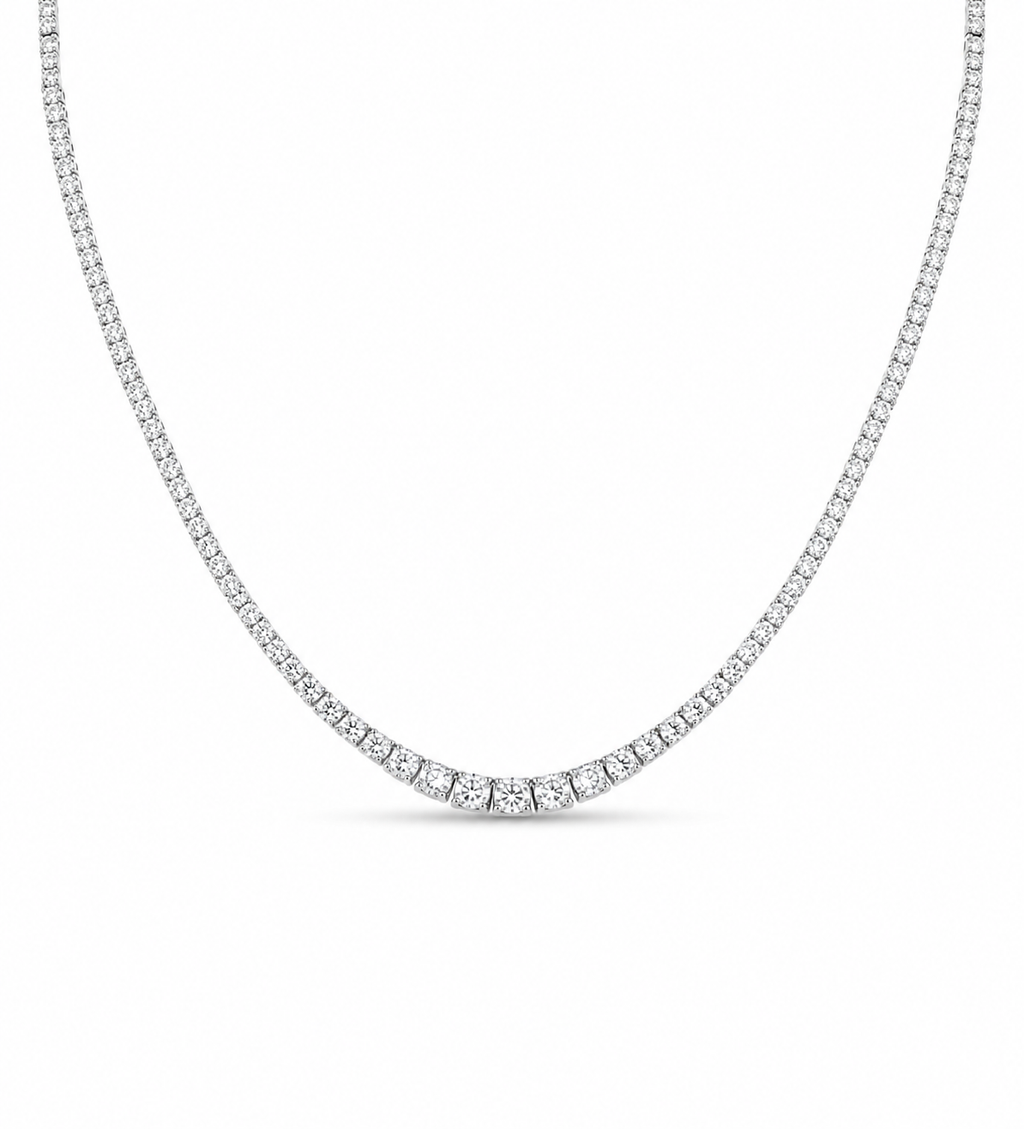 Classic Eternity Box Type Round Pave Tennis Diamond Necklace 18K