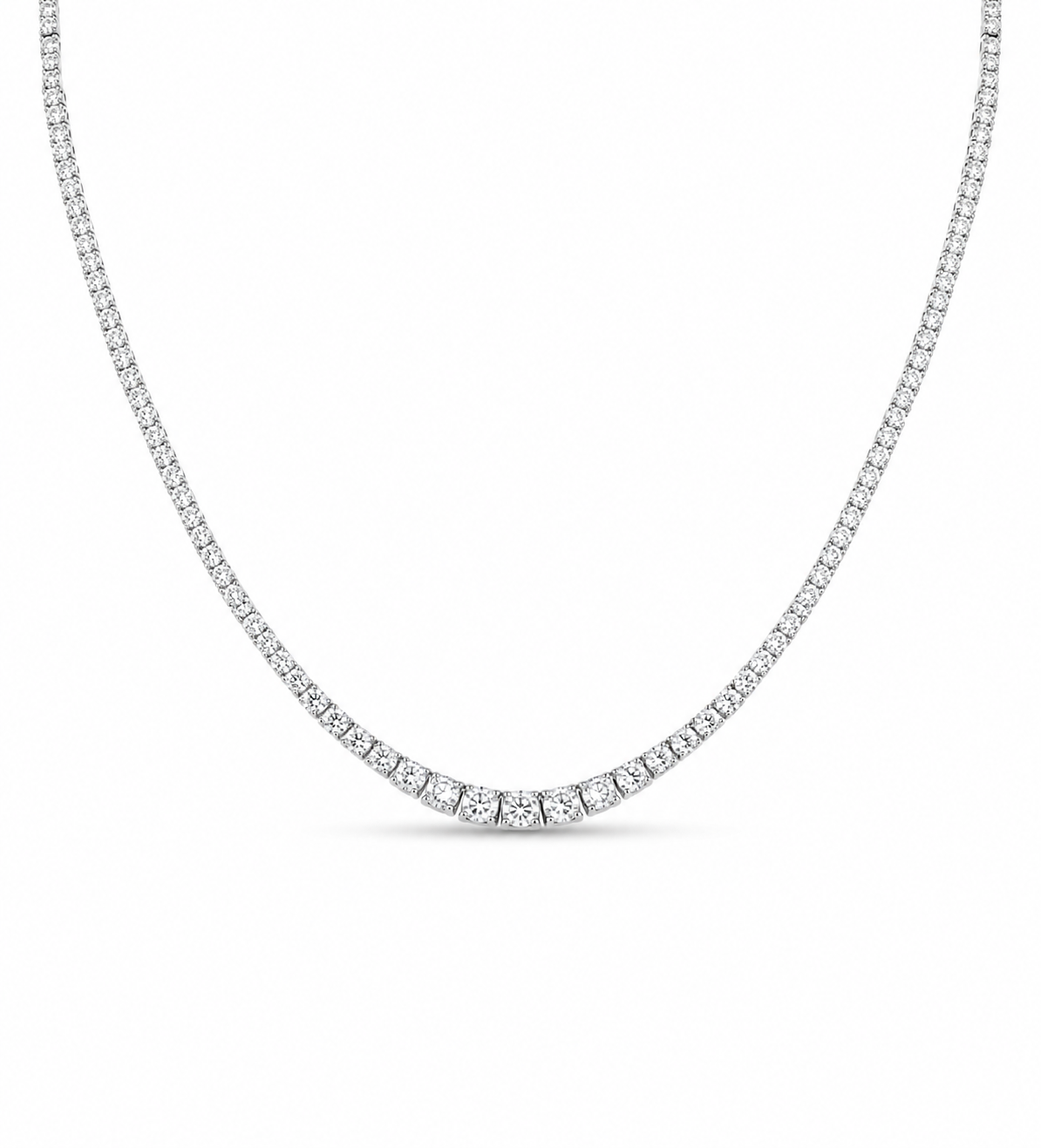 Classic Eternity Box Type Round Pave Tennis Diamond Necklace 18K