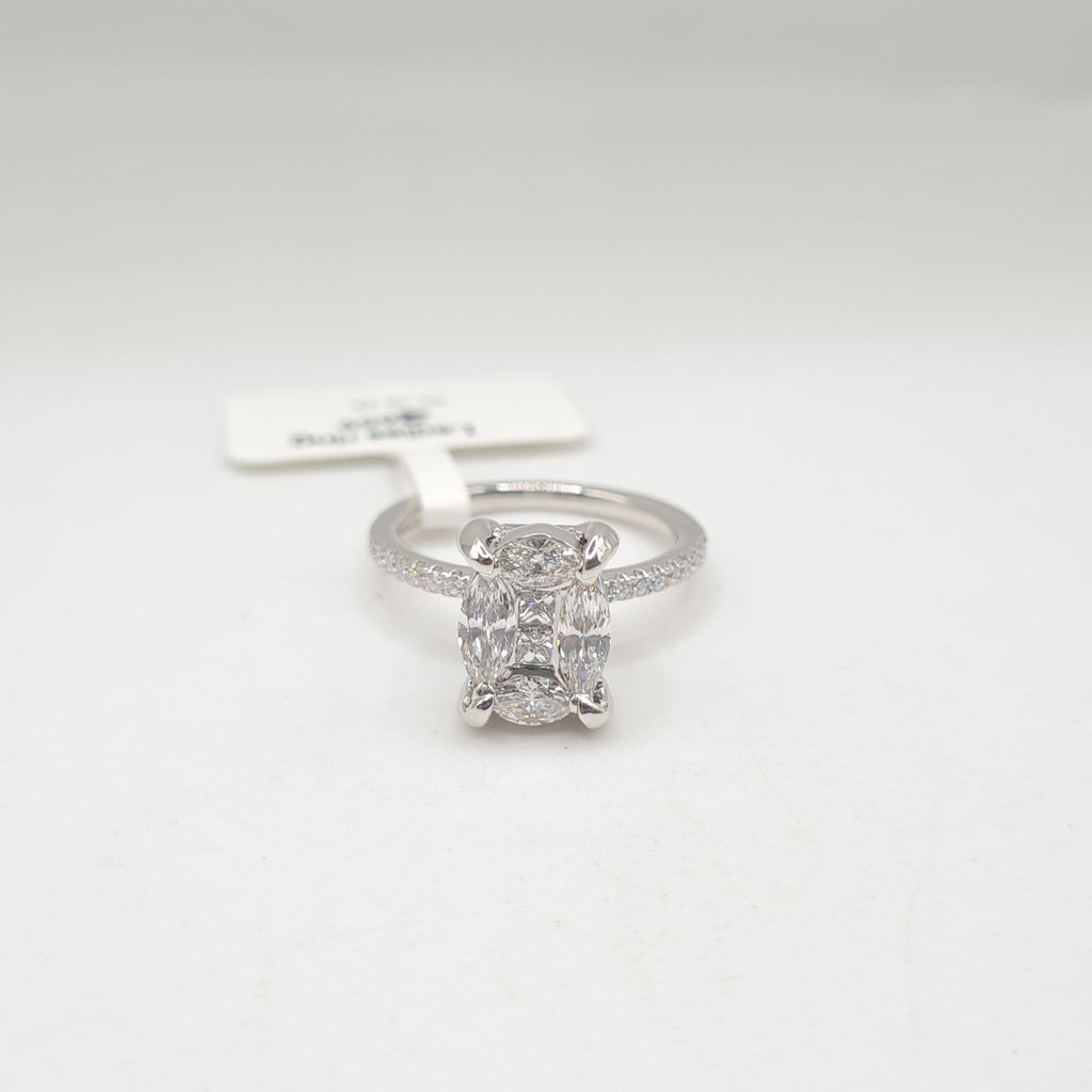 Classic Oval Invisible Setting Paved Diamond Ring 18K