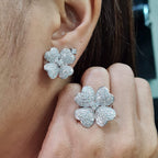 White Gold Floral Statement Diamond Jewelry Set 14K