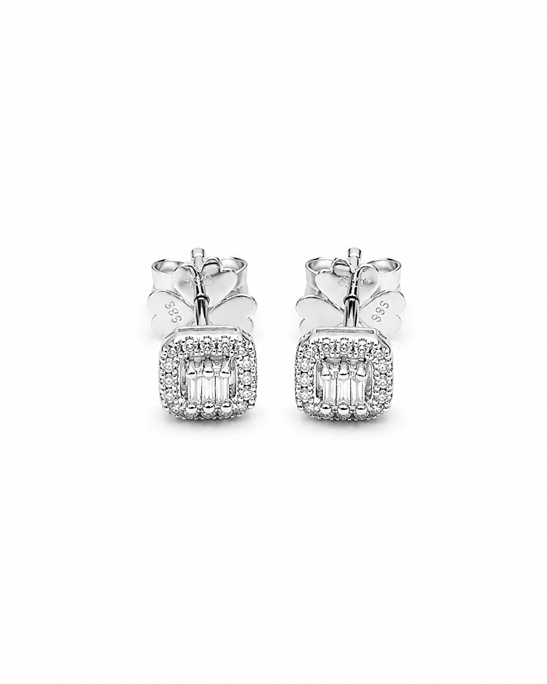 Classic Cushion Baguette Stud Diamond Earrings 14K