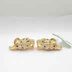Panther Head Golden Hoop Paved Diamond Earrings 18K