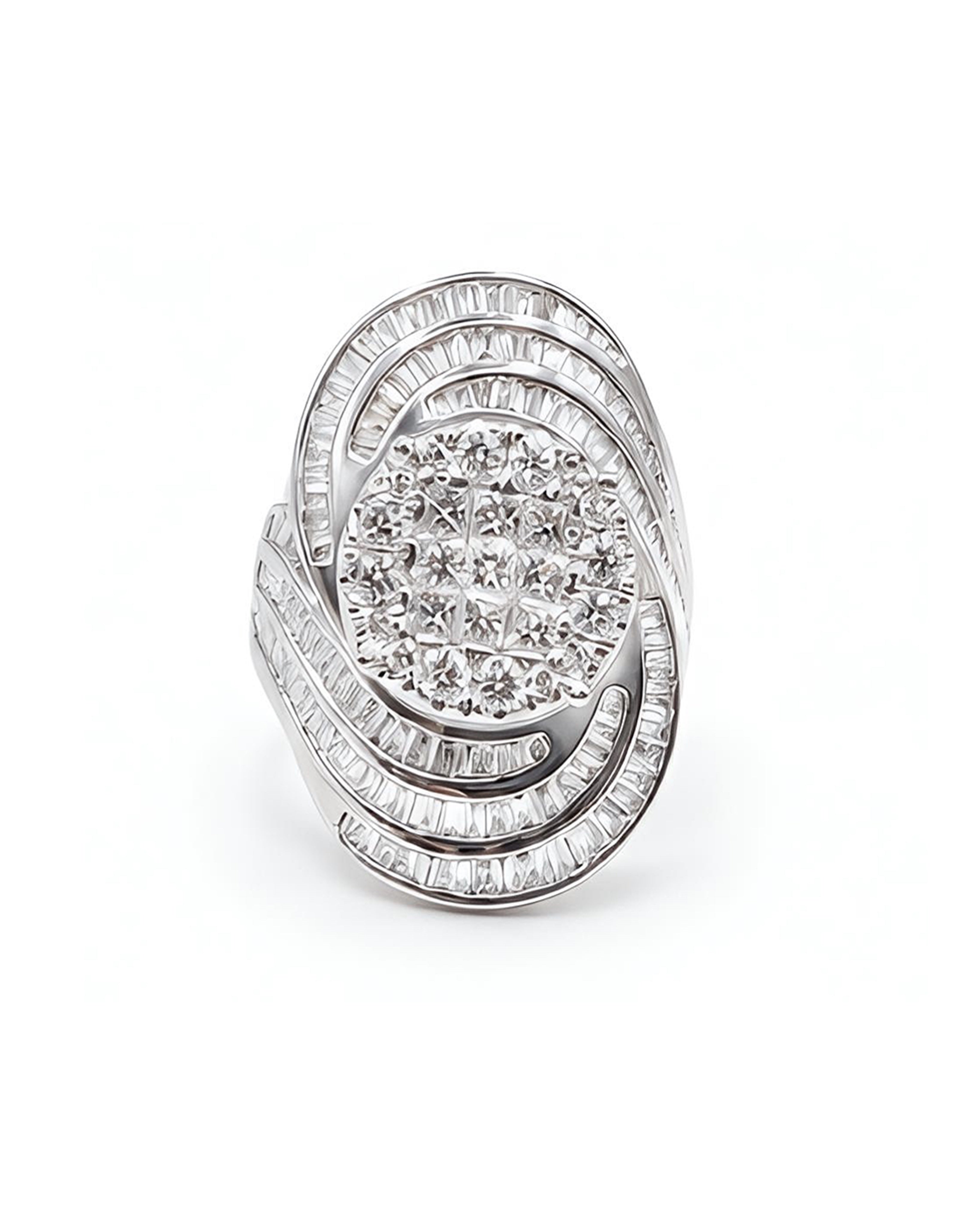 Swirl Deco Round Invisible Setting Diamond Ring 14K