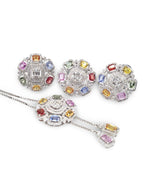 Floral Rainbow Sapphire Gemstones Diamond Jewelry Set 14K