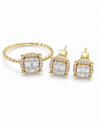 Classic Round Baguette Beaded Diamond Jewelry Set 14K
