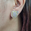 Fancy Yellow Colored Diamonds Oval Paved Diamond Earrings 18K