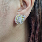 Fancy Yellow Colored Diamonds Oval Paved Diamond Earrings 18K