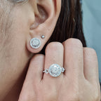 Classic Round Halo Paved Diamond Jewelry Set 14K