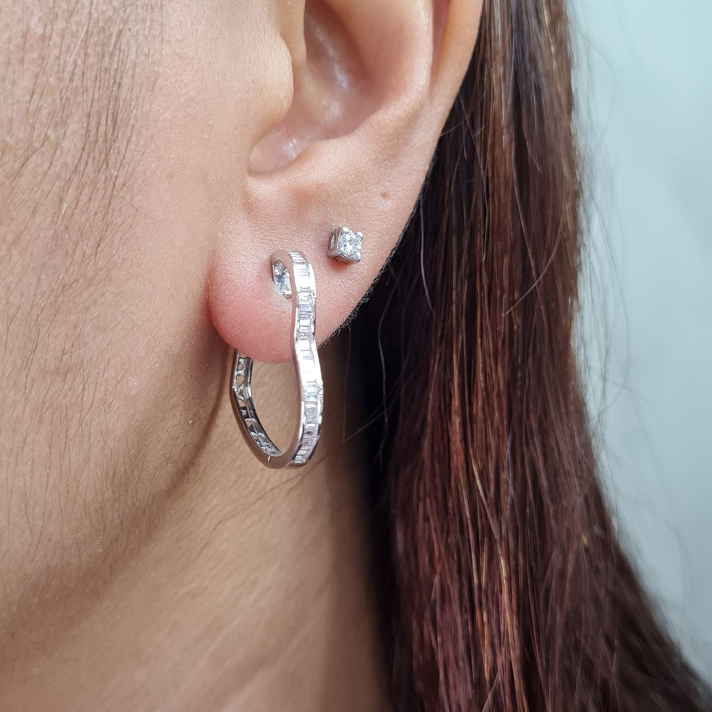Paperclip Heart Baguette Hoop Diamond Earrings 18K