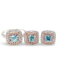 Rare Fancy Blue Diamond Cushion Stud Diamond Jewelry Set 14K