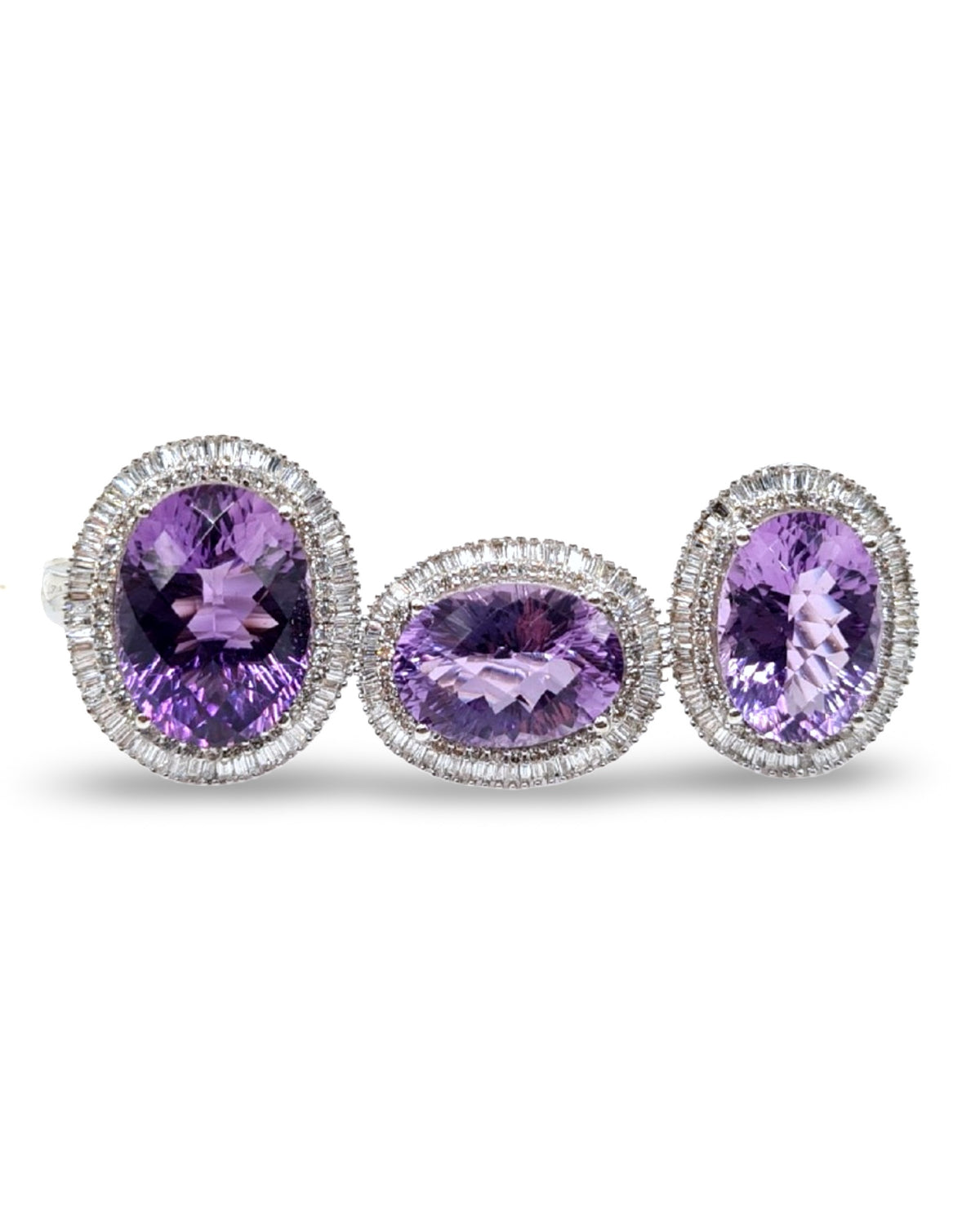 Amethyst Gemstones Oval Statement Diamond Jewelry Set 18K