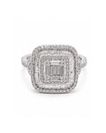 Classic Square Cushion Halo Paved Diamond Ring 14K