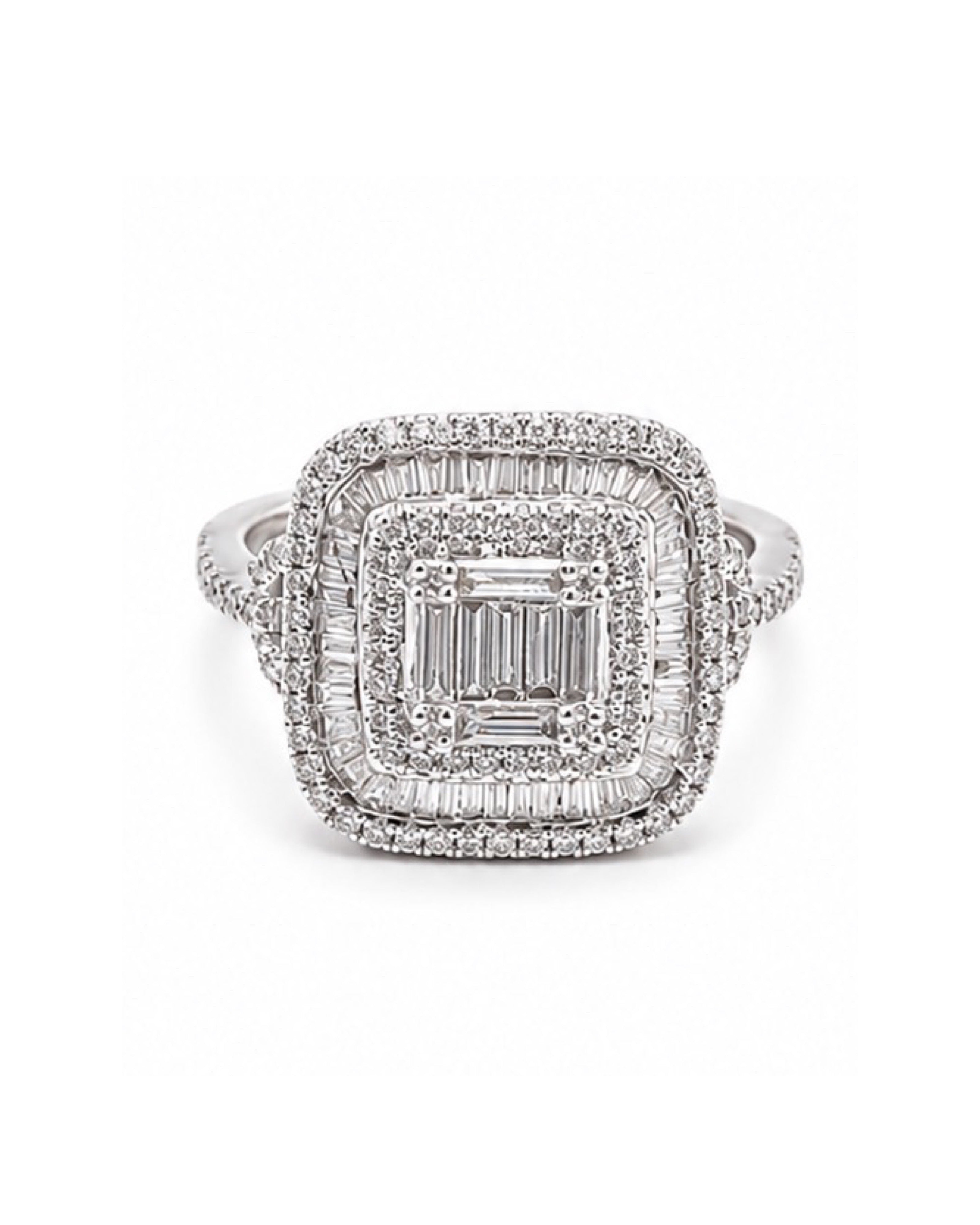 Classic Square Cushion Halo Paved Diamond Ring 14K