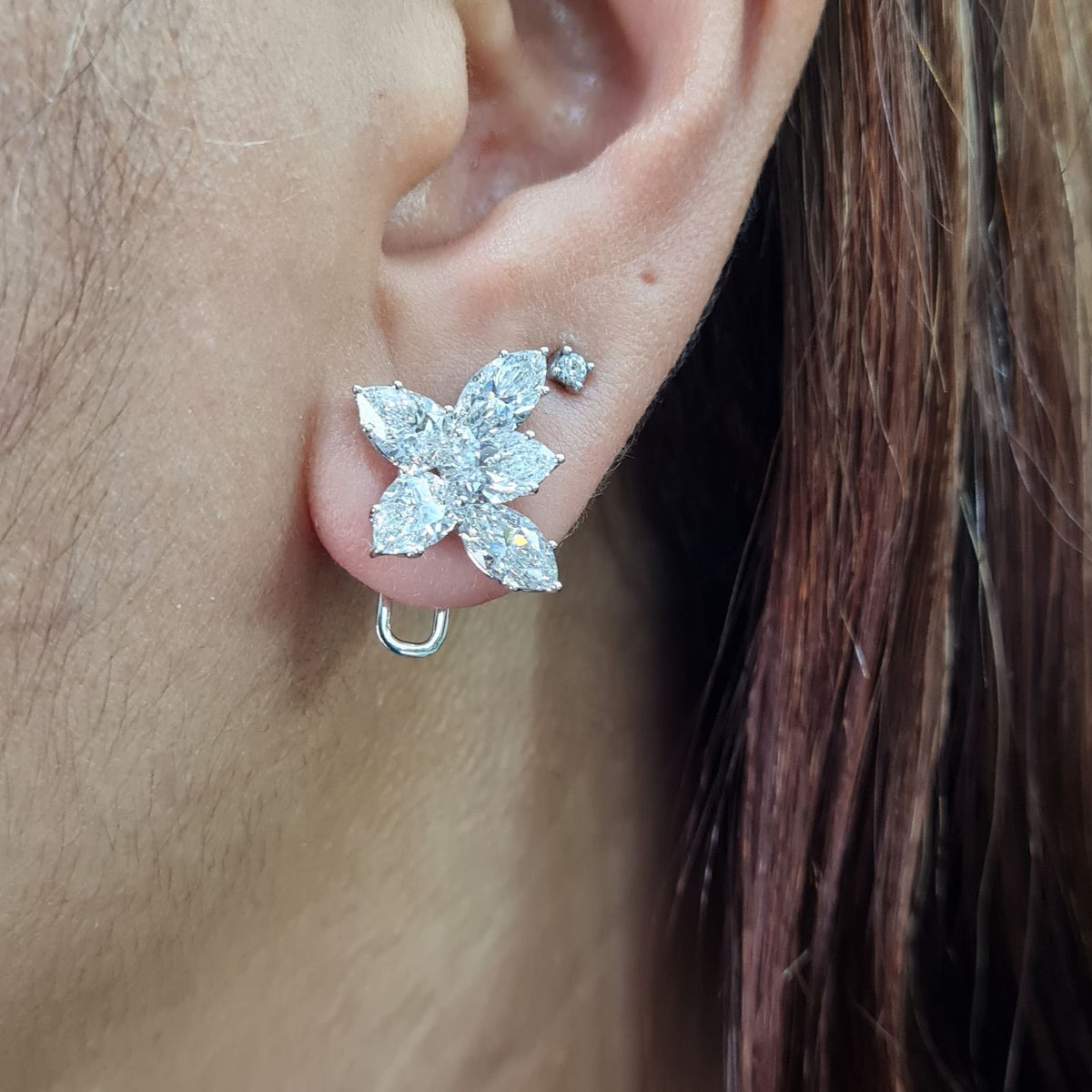 Classic 5.08cts Pear Marquise Solitaire Cluster Diamond Earrings 18K GIA