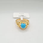X Golden Round Turquoise Gemstones Heart Diamond Ring 22K