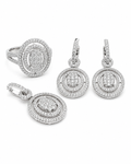 Classic Oval Double Halo Paved Hoop Diamond Jewelry Set 14K