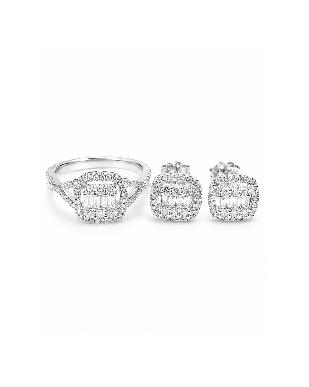 Classic Cushion Halo Twisted Paved Diamond Jewelry Set 14K