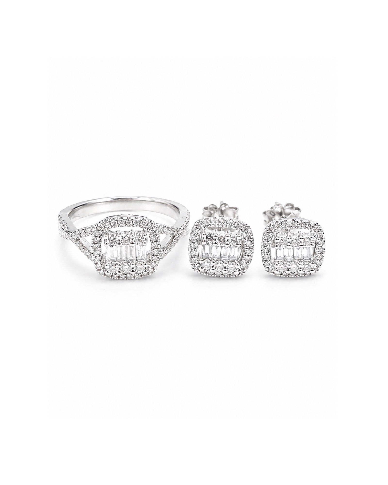 Classic Cushion Halo Twisted Paved Diamond Jewelry Set 14K
