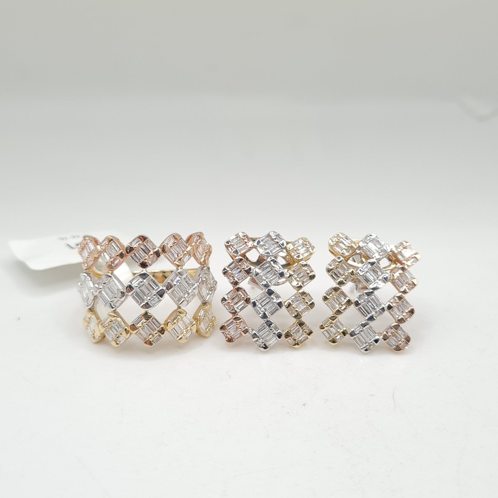 Three Tone Huggie Stack Diamond Jewelry Set 14K