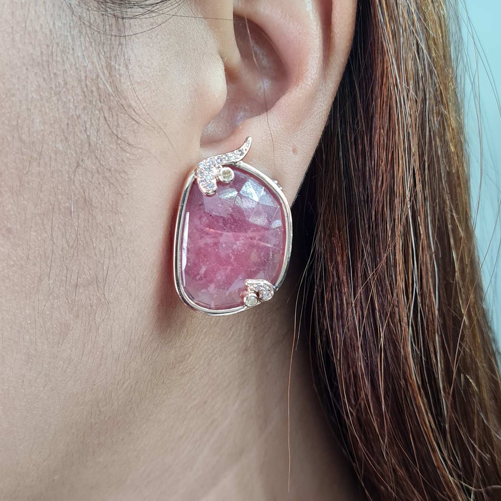 Deco Tourmaline Gemstones Diamond Earrings 18K