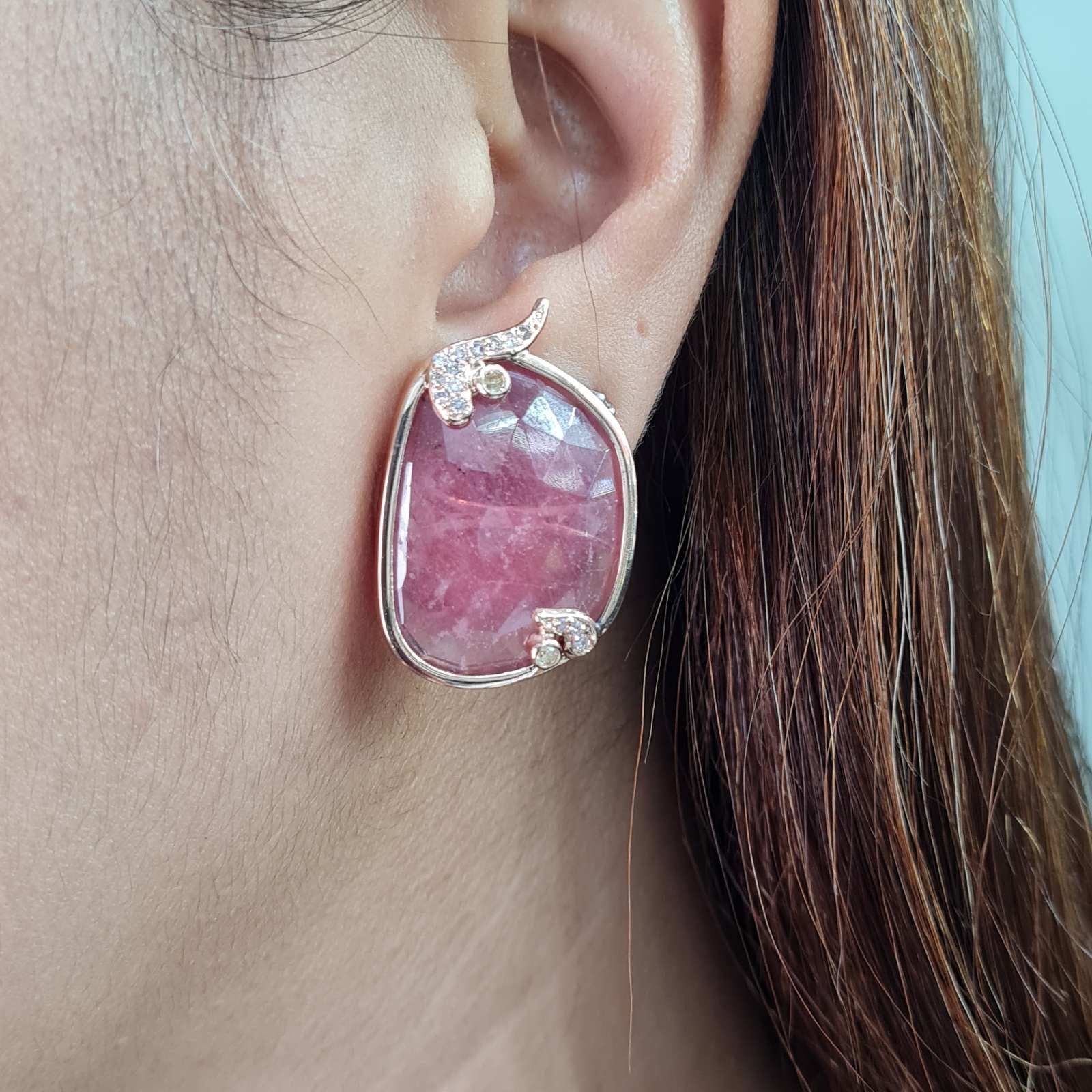 Deco Tourmaline Gemstones Diamond Earrings 18K