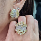 Rare Fancy Yellow Diamond Cluster Statement Diamond Jewelry Set 14K