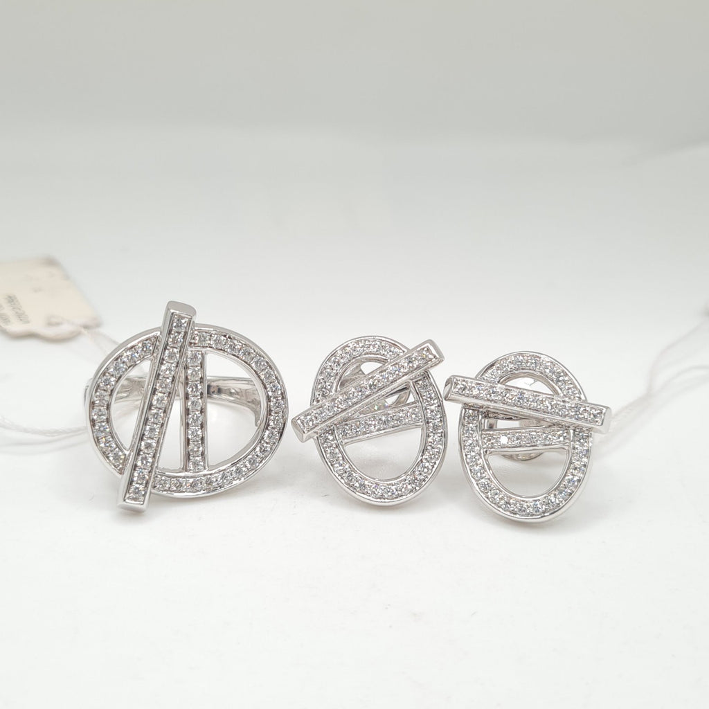 Oval Round Deco Diamond Jewelry Set 14K