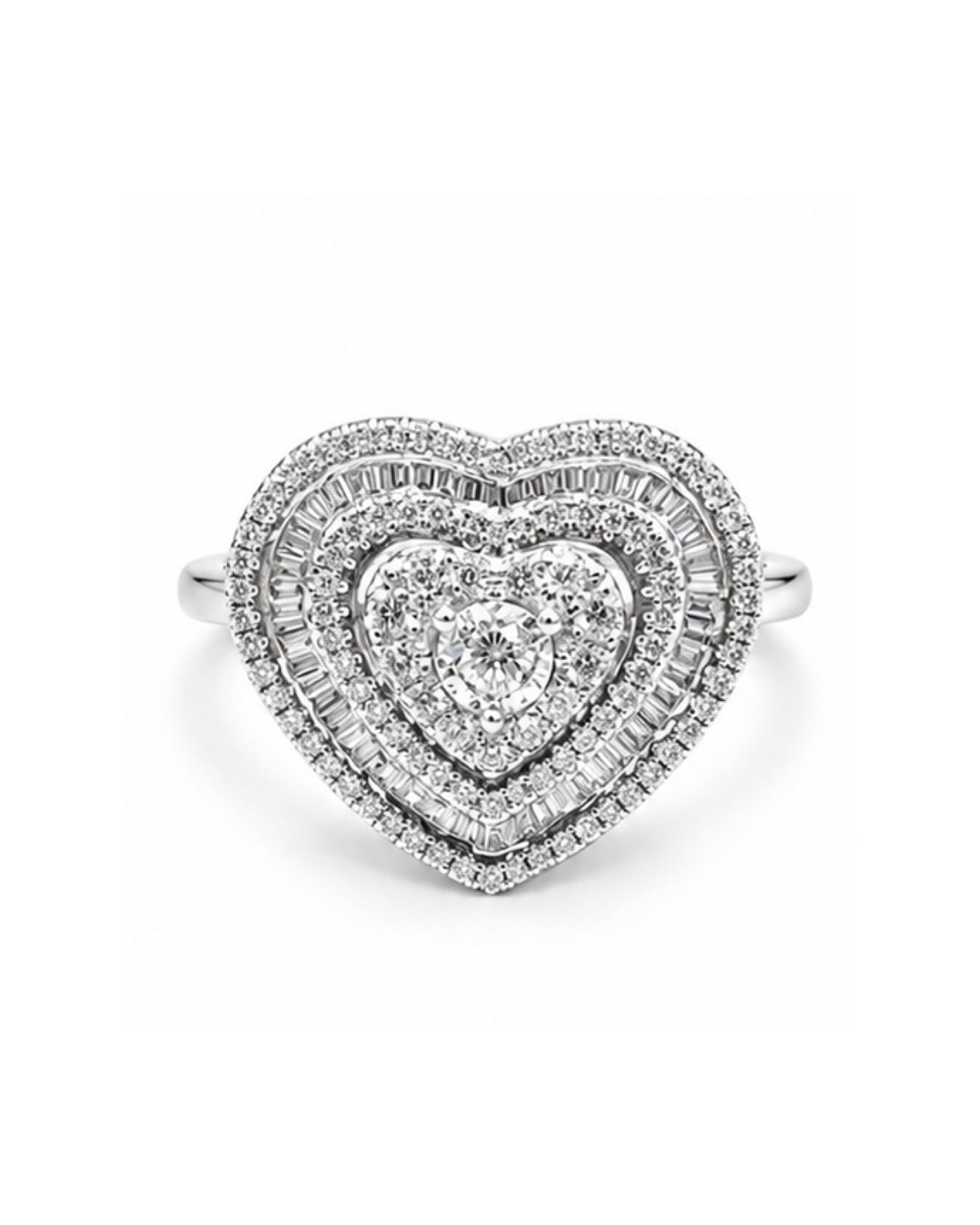 Classic Heart Double Halo Diamond Ring 14K